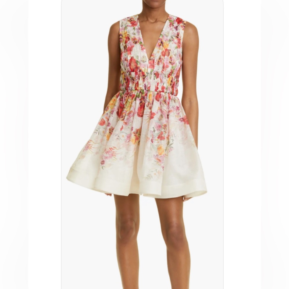 Zimmermann Wonderland Floral Linen Organza Mini Dress